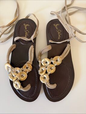 Sam Edelman Brown Sandals with Gold Accents and Taupe Laces - Size 8.5